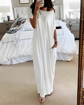 Vestido Largo con Hombros Descubiertos y Mangas Murciélago